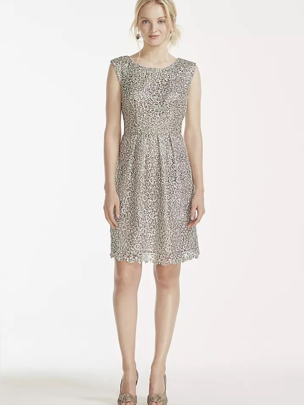 Sleeveless Silvery Gold Fit-and-Flare Dress